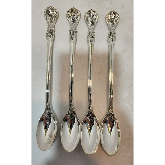 Vintage F B Rogers Silverplate French Rose Iced Tea Spoons 7 3/4" - Picture 3 of 12